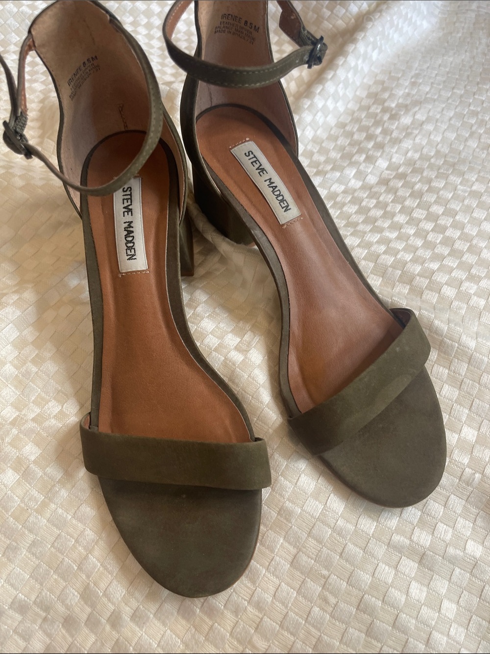 Steve Madden Olive Suede Ankle-Strap Block Heels